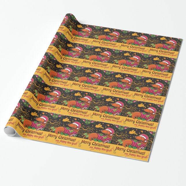 Dachshund Christmas Wrapping Paper (Unrolled)