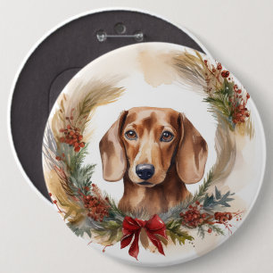 Dachshund Christmas Wreath Festive Pup  6 Cm Round Badge