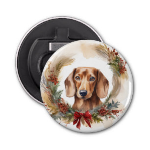 Dachshund Christmas Wreath Festive Pup  Bottle Opener