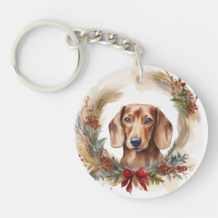 Dachshund Christmas Wreath Festive Pup Key Ring