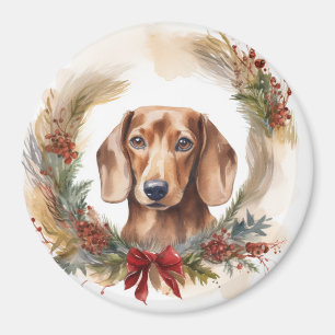 Dachshund Christmas Wreath Festive Pup  Magnet