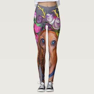 Dachshund Close Up Of Dachshund Wearing Flowers Leggings