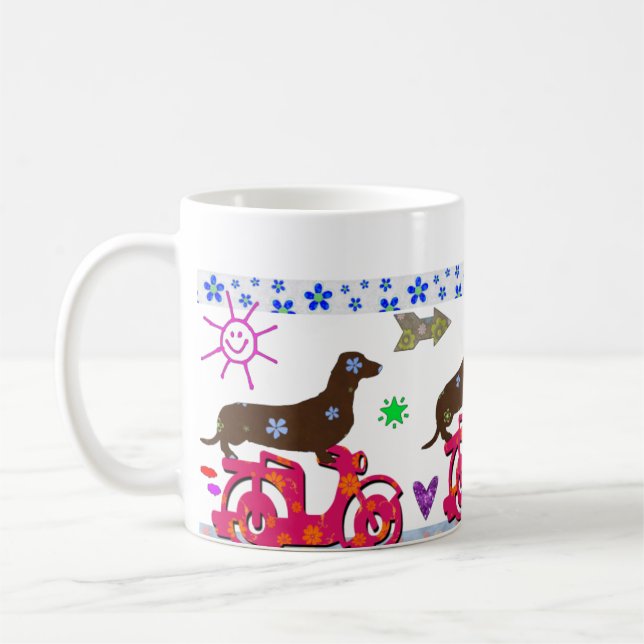 Dachshund Coffee Mug | Flying Scooter Dachshund (Left)