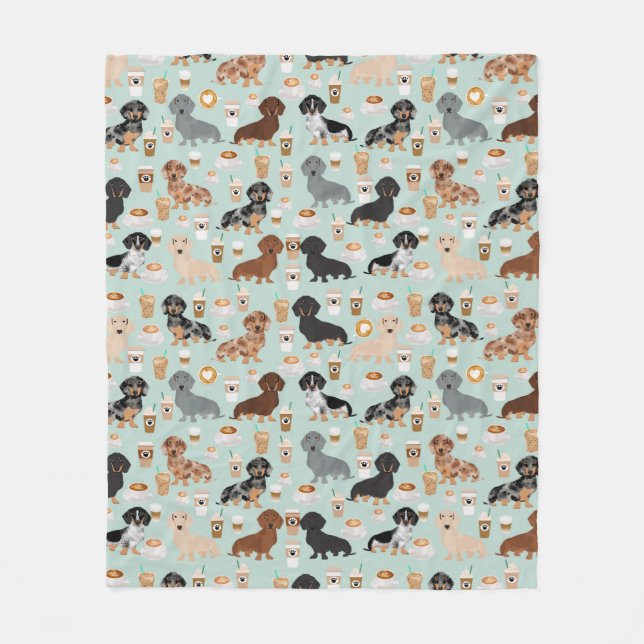 Dachshund coffees design fleece blanket (Front)