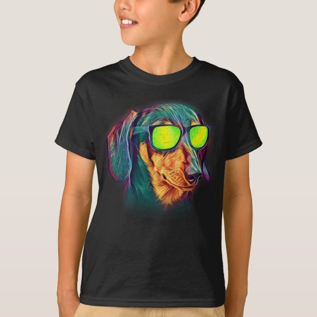 Dachshund Colourful Neon Wiener Dog Sunglasses T-Shirt (Front)