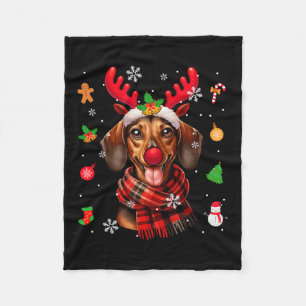 Dachshund Cosplay Reindeer Christmas Costume Owner Fleece Blanket
