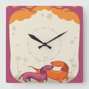 Dachshund Couple Square Wall Clock
