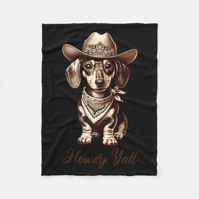 Dachshund Cowboy Cute Sausage Dog Cowboy Weiner Pu Fleece Blanket (Front)