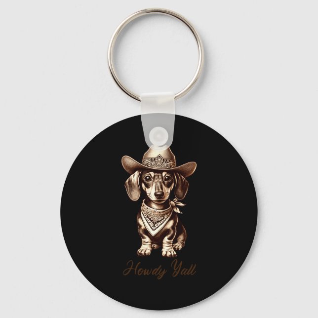 Dachshund Cowboy Cute Sausage Dog Cowboy Weiner Pu Key Ring (Front)