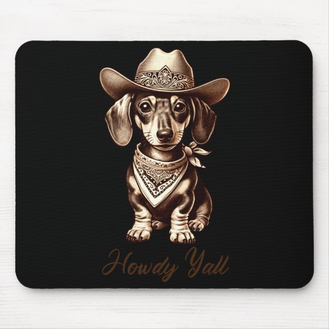 Dachshund Cowboy Cute Sausage Dog Cowboy Weiner Pu Mouse Pad (Front)