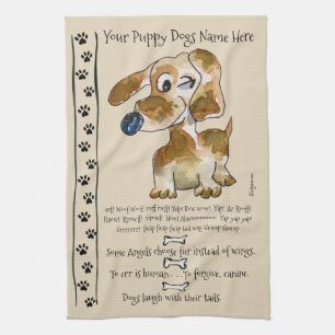 Dachshund Crossbreed Cartoon Dog Quotes Kitchen Tea Towel