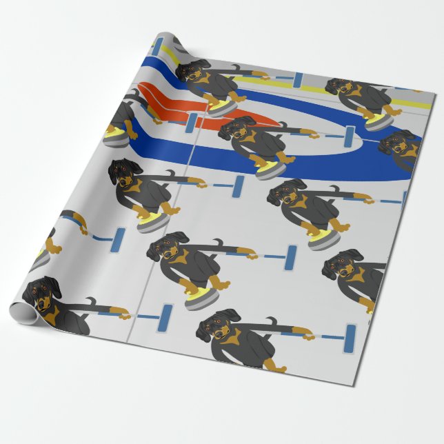 Dachshund Curling Wrapping Paper (Unrolled)