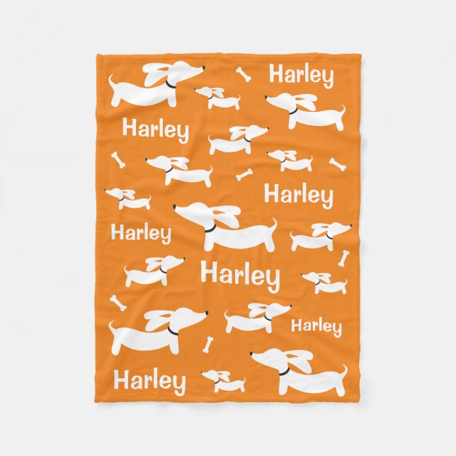 Dachshund Custom Orange Blanket for Wiener Dogs  (Front)