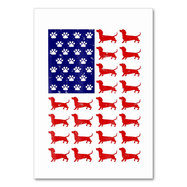 Dachshund  - Cute American Flag 4th Of July Table Number (Front)