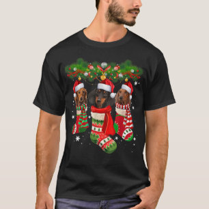 Dachshund Cute In Socks Christmas Santa Hat Xmas D T-Shirt
