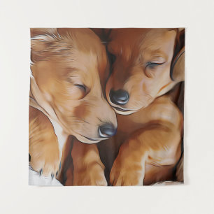 Dachshund Cute Sleeping Dachshund Puppies Birthday Tapestry