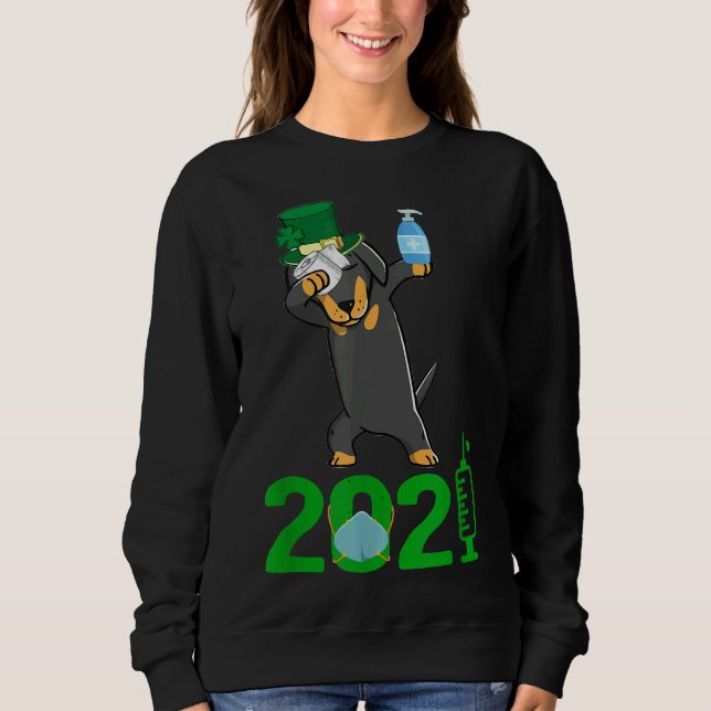 Dachshund Dabbing Leprechaun In A Toilet Paper Fun Sweatshirt (Front)
