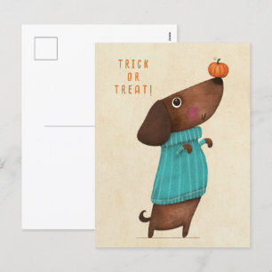 Dachshund Dachshund AutumnHalloween Fall Holiday Postcard
