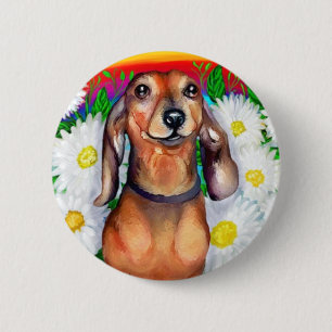 Dachshund Daisy Patch 6 Cm Round Badge
