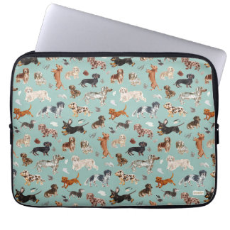 DACHSHUND DALLIANCE Watercolor Dog Print Aqua Laptop Sleeve