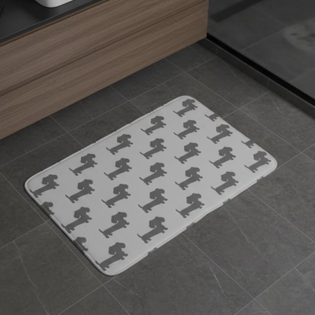 Dachshund Dark Grey & Grey Bathroom Décor Mat Rug (Grey on gray bathroom shower mat for dachshund dads or modern style with a dachshund twist)