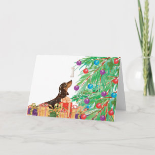 dachshund Daxi Sausage Dog Watercolor Christmas Card
