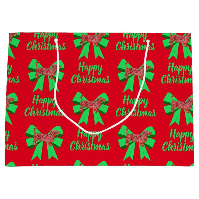 Dachshund Daxie Christmas Dog & Green Bow Large Gift Bag (Front)