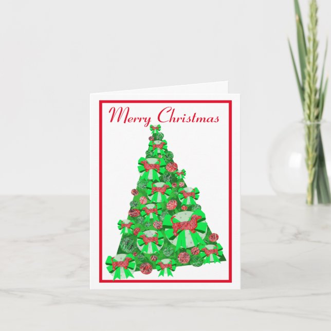 Dachshund Daxie Dog Silhouette Christmas Tree Grn Card (Front)