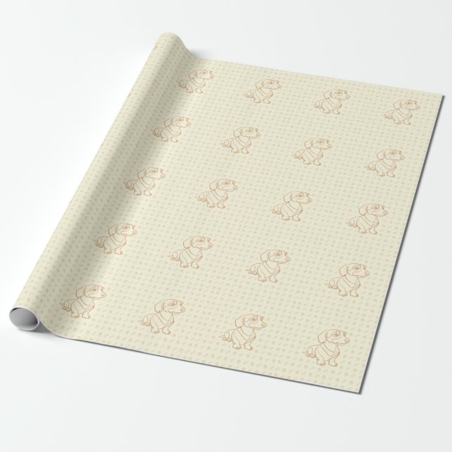 Dachshund Decorative Line Art Pattern Wrapping Paper (Unrolled)