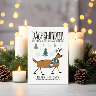Dachshund Deer Christmas Cheer Funny Holiday Card
