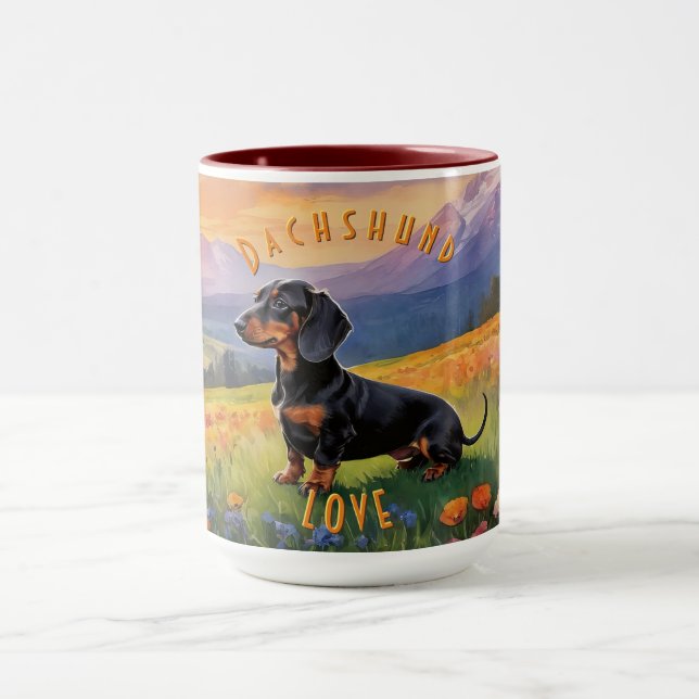 Dachshund Delight Mug, Whimsical Canine Elegance Mug (Center)