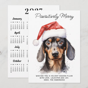 Dachshund Dog 2027 Calendar Cute Merry Christmas Holiday Card