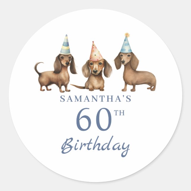 Dachshund Dog 60th Birthday Classic Round Sticker (Front)