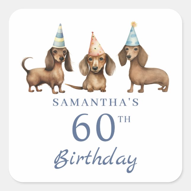 Dachshund Dog 60th Birthday Square Sticker (Front)