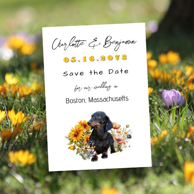 Dachshund Dog and Wildflowers Save the Date (Creator Uploaded)
