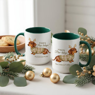 Dachshund Dog Antlers Christmas Chequered Sweater  Mug