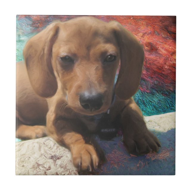 Dachshund - Dog Art - Painting - Pet Portrait Ceramic Tile (Front)