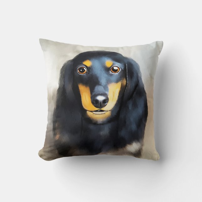 Dachshund Dog Art Portrait Cushion (Front)
