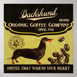 Dachshund Dog Art Poster- Organic Coffee Company Poster