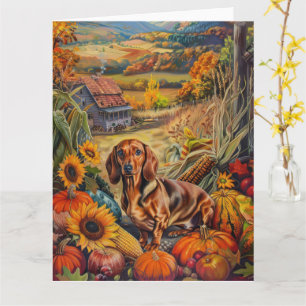 Dachshund Dog Autumn Harvest Thanksgiving Card