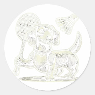 Dachshund Dog Badminton Player Shuttle Men Women Classic Round Sticker