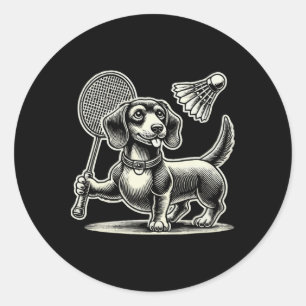 Dachshund Dog Badminton Player Shuttle Men Women Classic Round Sticker