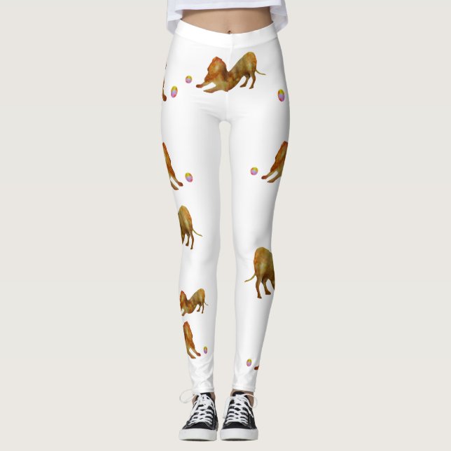 Dachshund Dog & Ball Watercolo Leggings (Front)