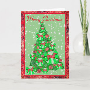 Dachshund Dog Breed Bow Silhouette Christmas Tree Card