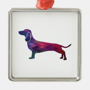 Dachshund Dog Breed Geo Silhouette Purple Metal Ornament