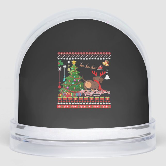 Dachshund Dog Butt Christmas Ugly Classic T-Shirt Snowglobe (Front)