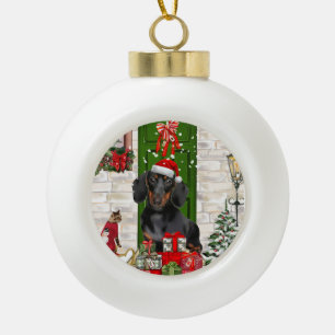 Dachshund Dog Christmas Ceramic Ball Christmas Ornament