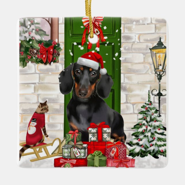 Dachshund Dog Christmas   Ceramic Ornament (Front)
