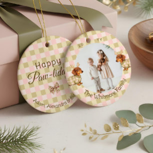 Dachshund Dog Christmas Chequered Sweater Photo Ceramic Ornament