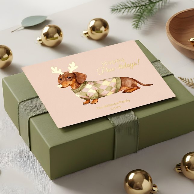 Dachshund Dog Christmas Chequered Sweater Photo Foil Holiday Card (Dachshund Dog Christmas Checkered Sweater Photo Foil Holiday Card)